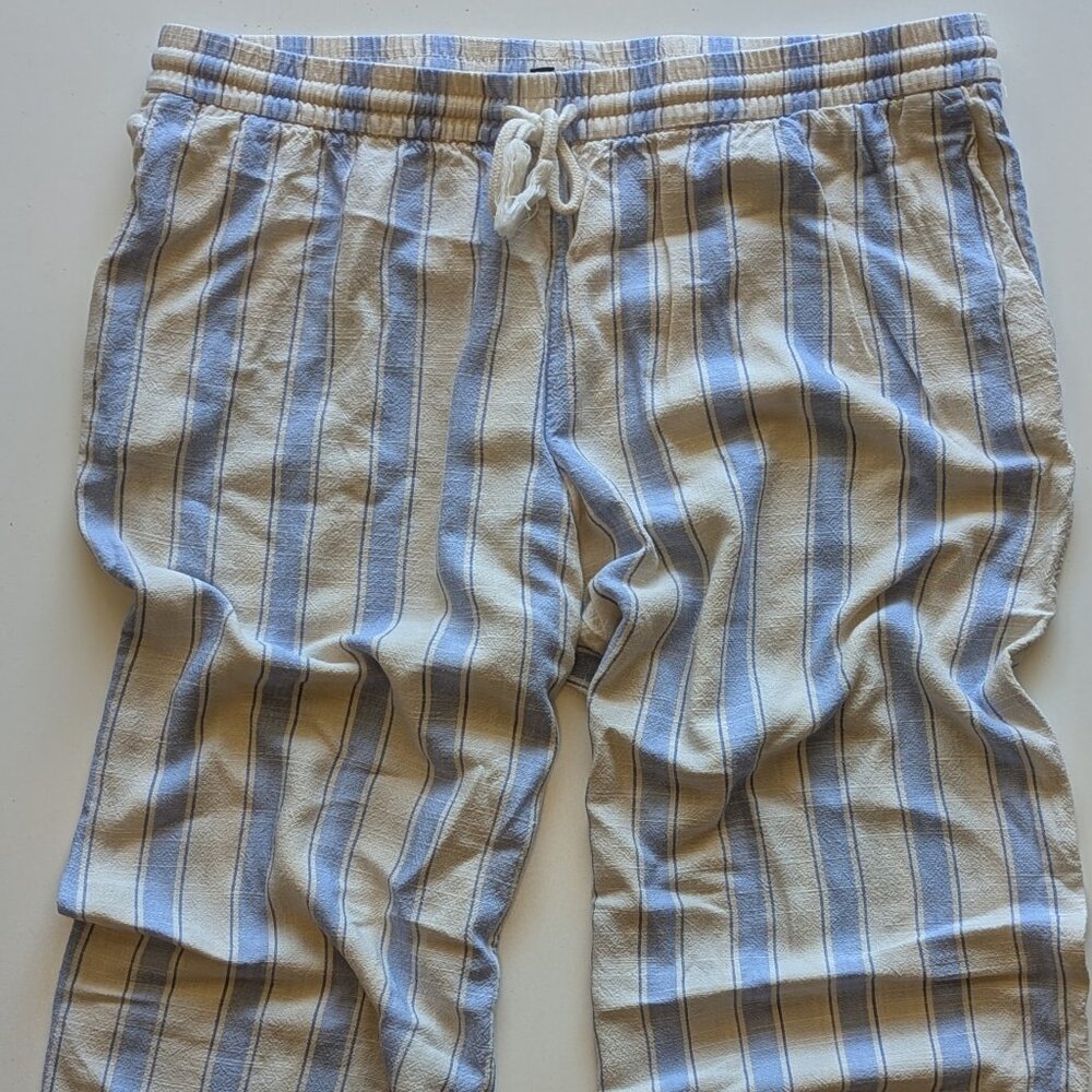 H&M Divided linen-blend striped pants - cream and sky blue 'Coastal‎ Vibes'